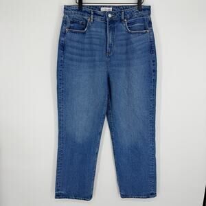 LOFT The Straight Mid Blue Jeans Ankle High Rise Pockets Stretch Denim Womens 30